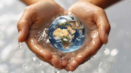 Globe Inside a Crystal Clear Water Droplet Generative AI