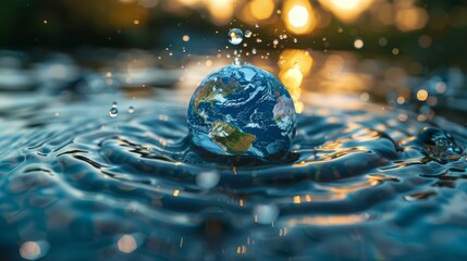 Globe Surrounded by Water Droplets Generative AI