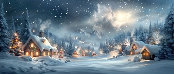 Christmas winter fairy village landscape