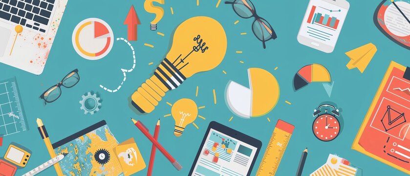 Flat design business success elements, top view