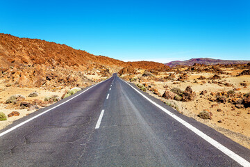 Road in El Teide National Park, Island Tenerife, Canary Islands, Spain, Europe.