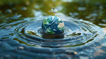 Planet Earth in a Water Droplet Held by Hands Generative AI