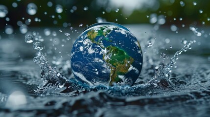 Planet Earth in a Crystal Clear Water Droplet Generative AI