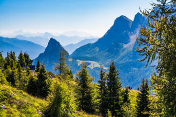 Eastern Dolomites. Sappada, Olbe Lakes. Breathtaking view of the upper Montrgna.