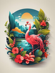 Illustration art of a flamingo in nature background for t-shirt design