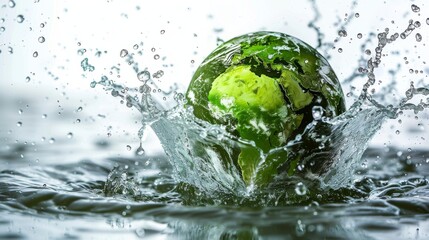 Water Droplet Holding a Green Earth Generative AI