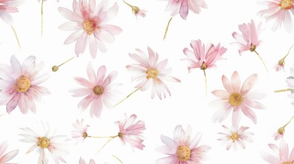 Delicate watercolor daisies scattered across a seamless pattern