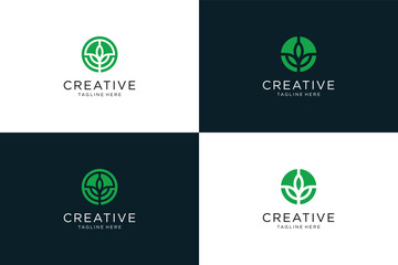 modern minimalist abstract green circle leaf logo
