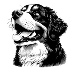 Hand drawn Bernese Mountain Dog portrait, vector sketch isolated on white background.	