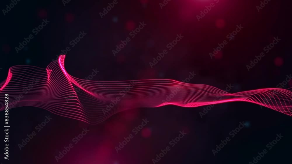 Poster abstract elegant red shiny flowing turbulence wavy lines with lens flares, and flying blurry hazy gl