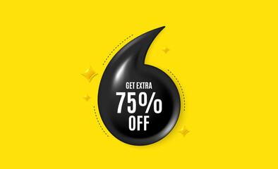 Obraz premium Offer 3d quotation banner. Get Extra 75 percent off Sale. Discount offer price sign. Special offer symbol. Save 75 percentages. Extra discount quote message. Quotation comma yellow banner. Vector