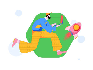 People exercising healthy running vector internet operation illustration
