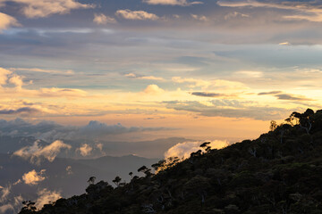 Scenic view of sunset from Mount Kinabalu on Borneo island, Malaysia