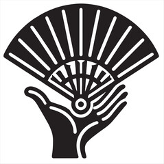 hand fan icon with black silhouette and white background