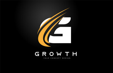 Letter G Logo Design with Yellow Swooshes and creative font cut