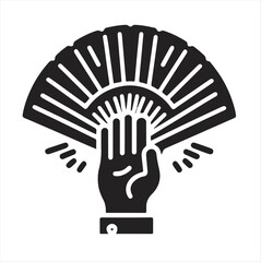 hand fan icon with black silhouette and white background
