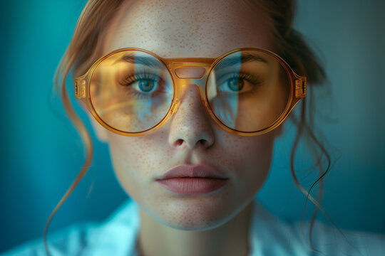 young woman with yellow glasses