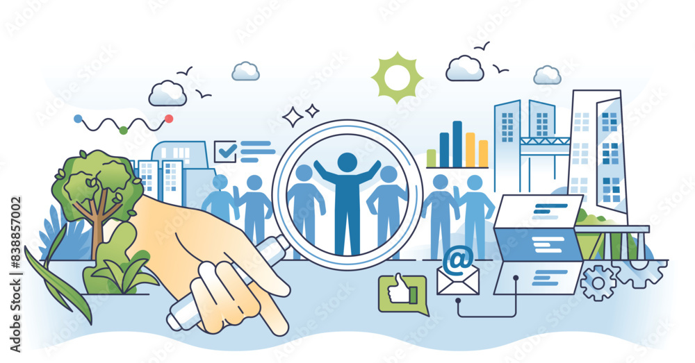 Poster talent acquisition and successful employee management outline hands concept. find best candidate wit