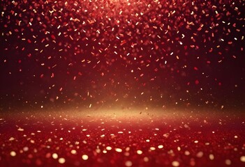 Background with falling particles of red gold glitter. Rain of red confetti, magic light, golden glitter, glamour. Valentine's Day background. Seamless loop