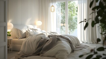 Modern bedroom0 design with a plush white bed cozy decoration