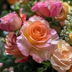 pink roses bouquet for decoration on dark abstract background Generative AI 