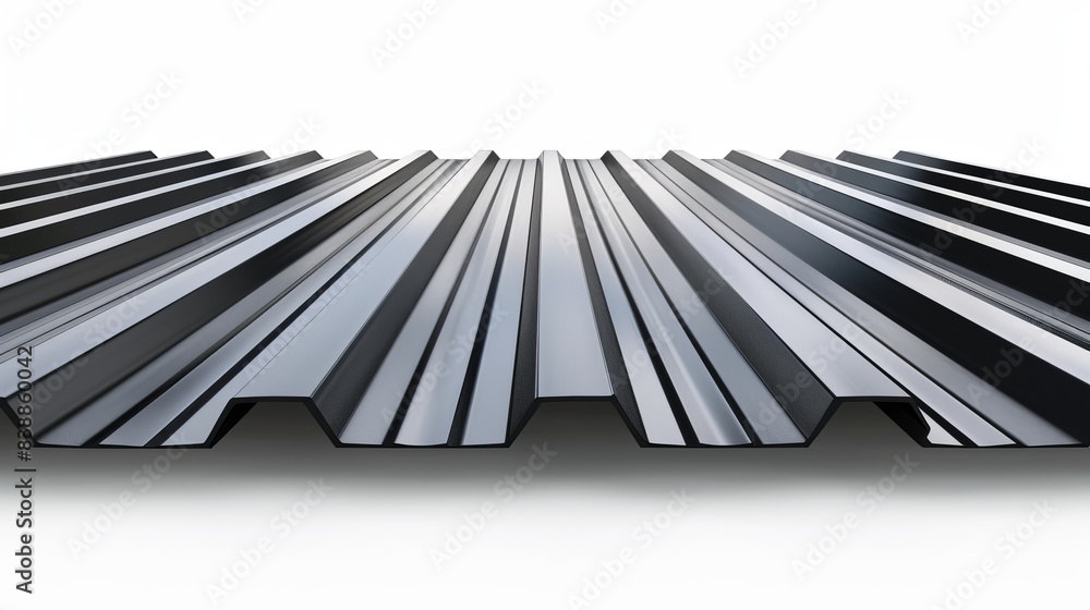 Wall mural isolated corrugated metal sheets against a white backdrop. 3d illustration.