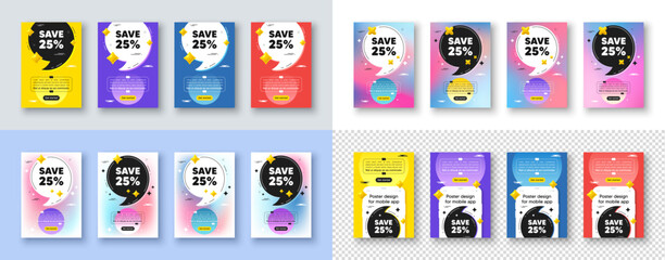 Obraz premium Poster templates design with quote, comma. Save 25 percent off tag. Sale Discount offer price sign. Special offer symbol. Discount poster frame message. Quotation offer bubbles. Vector