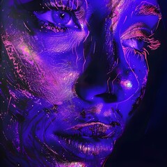 portrait of a woman with painted face on dark background Generative AI 