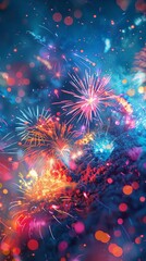 Vibrant fireworks display against a colorful night sky, showcasing vivid explosions and captivating hues in a festive celebration.