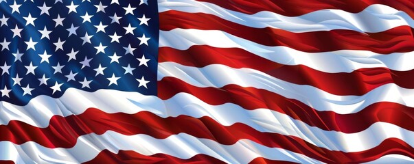 Waving American flag with red, white, and blue stripes and stars. Symbol of national pride, freedom, and patriotism. Perfect for patriotic themes.