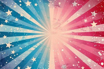 Vintage patriotic background with radiant red, white, and blue starburst design, perfect for holiday celebrations and festive themes.