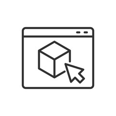 3D object program, linear icon, program window, cube and cursor. Line with editable stroke