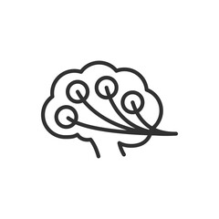 Analyzing the brain, linear icon, scan, diagnosis. Brain and attached sensors. Line with editable stroke