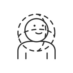 Head movement for face scanning, linear icon, face detection, face recognition. Line with editable stroke