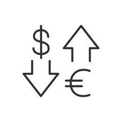 Money exchange, linear icon. Dollar and euro. Line with editable stroke