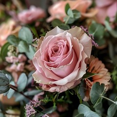 pink roses in garden with green leaves on abstract background Generative AI 