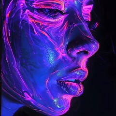 an image of woman blue face with abstract black  background with paint Generative AI 