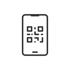 Smartphone with QR code, linear icon. Scanning. Using qr code. Line with editable stroke