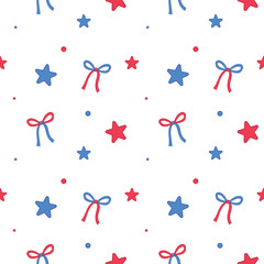 4th of July Red and Blue Ribbon Pattern with Star and Circle Vector Illustration