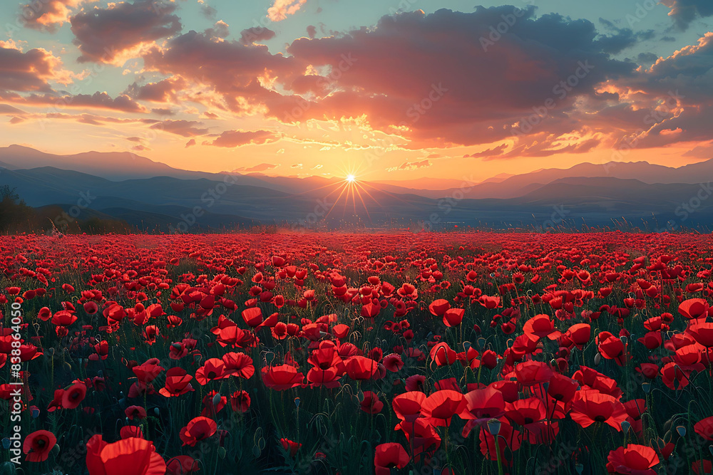 Wall mural field of red tulips