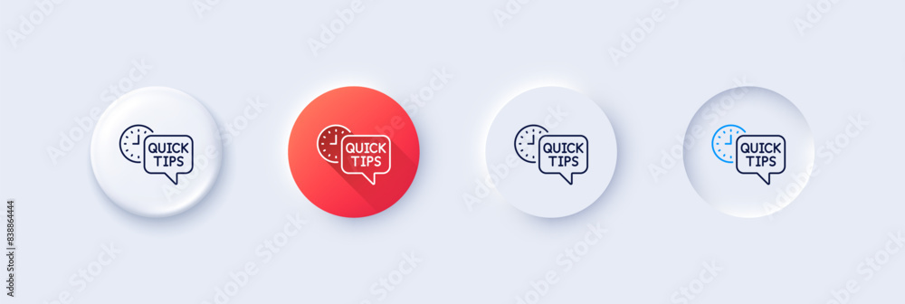 Poster quick tips line icon. neumorphic, red gradient, 3d pin buttons. helpful tricks sign. tutorials symbo