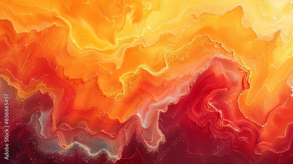 Poster fluid art painting featuring vibrant orange and red colors blending seamlessly with abstract pattern