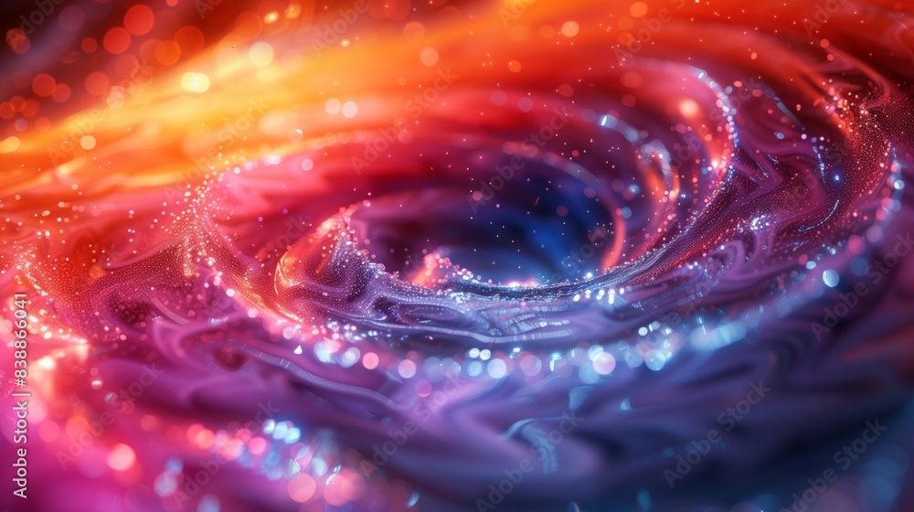 Poster a close up view of a vibrant and multicolored swirl in fluid art, showcasing intricate patterns and 