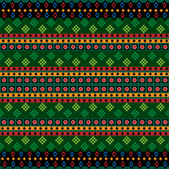 Tribal fabric pattern on a dark green background.
Vintage decorative elements.