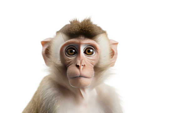 Quizzical Monkey Wearing a Cheeky Grin on a White or Clear Surface PNG Transparent Background.