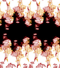 Seamless floral pattern on black and white background