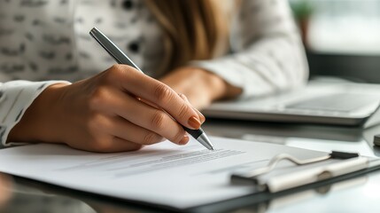 Female pen holding sign documents