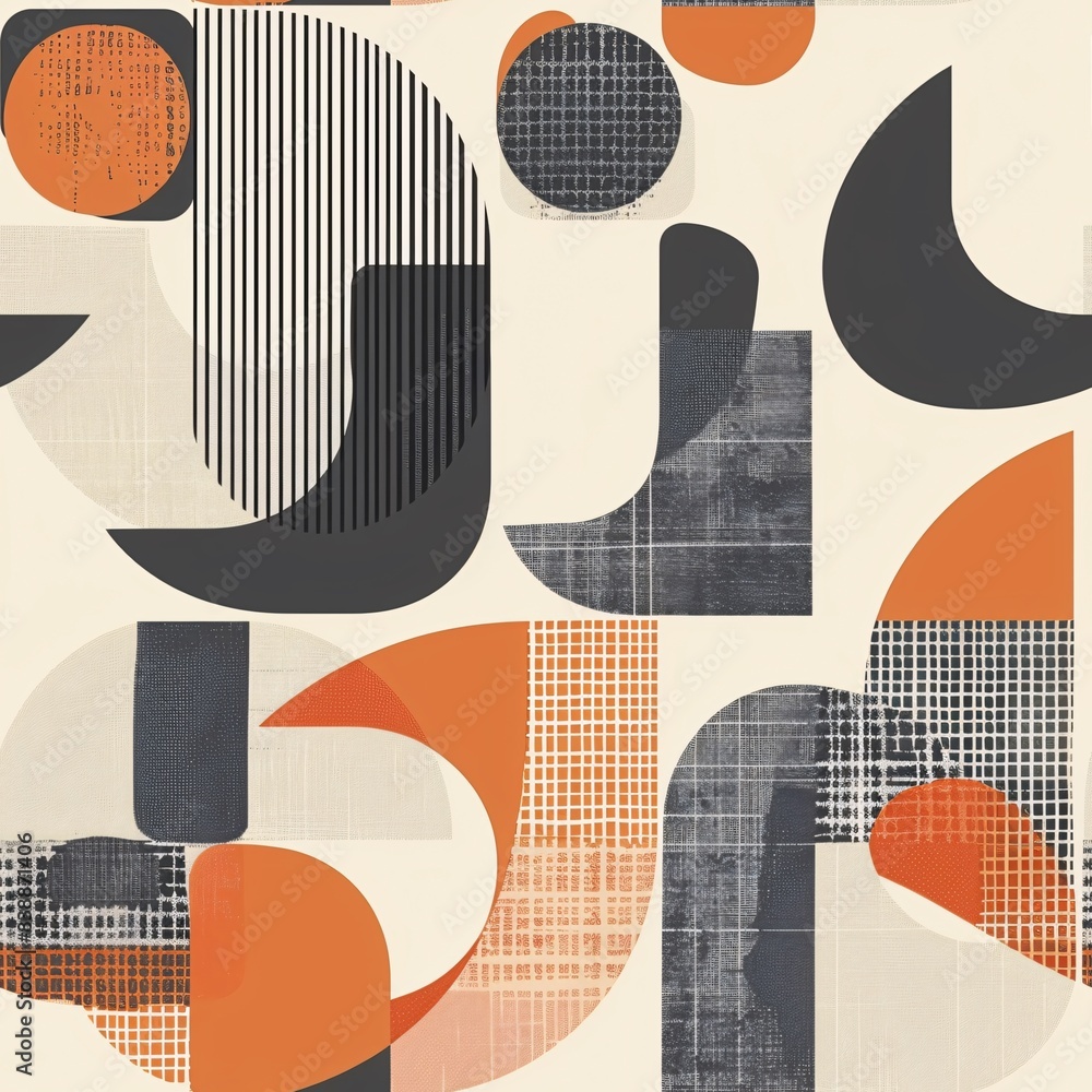 Poster A seamless pattern featuring abstract modern design with overlapping layers and textures, creating depth and interest
