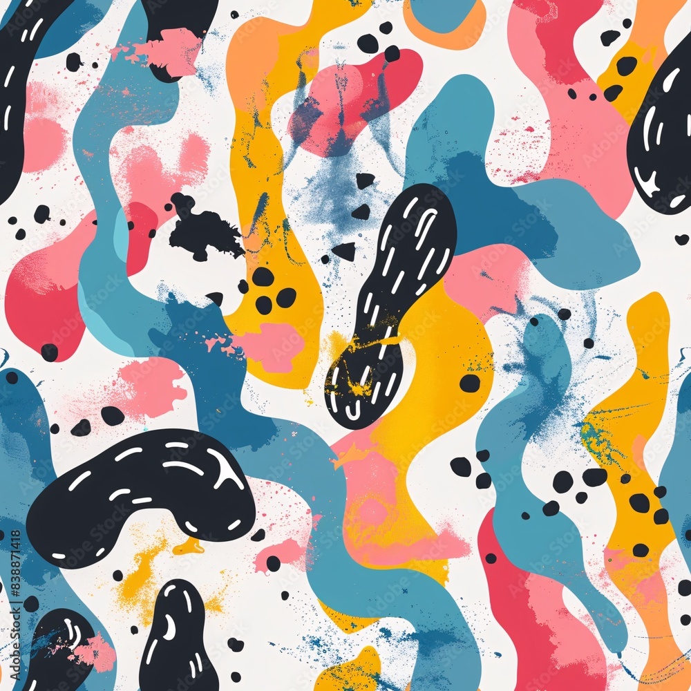 Poster a seamless pattern showcasing an abstract modern background with vibrant splashes of color and fluid