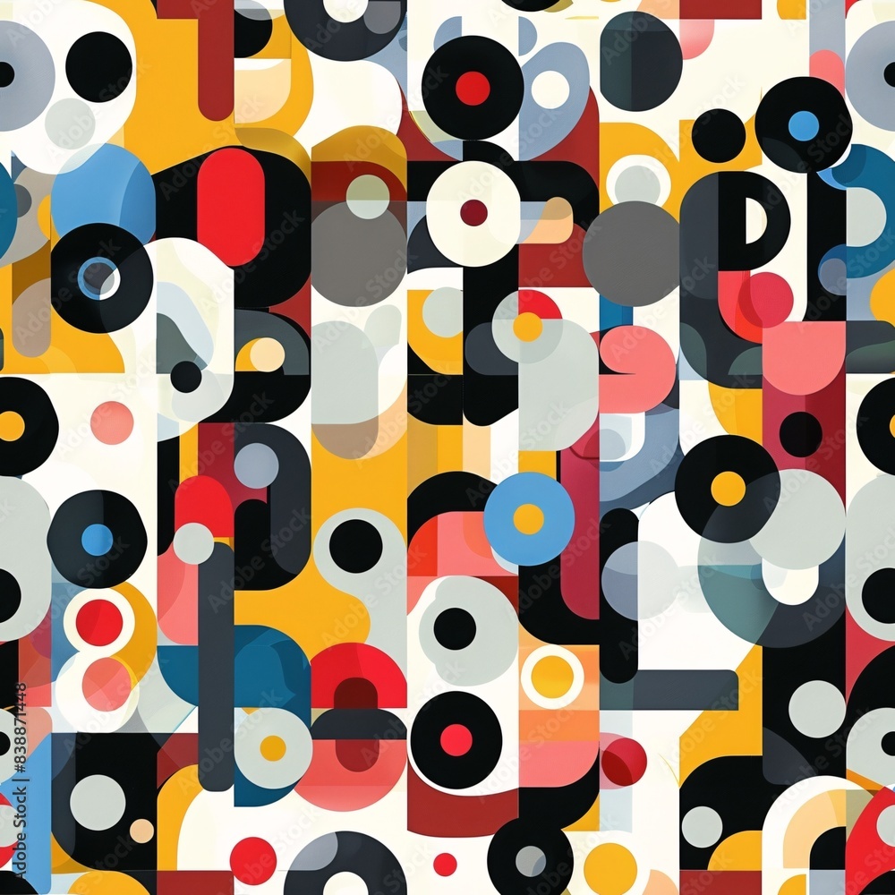 Poster A seamless pattern displaying an abstract modern background with dynamic shapes and bold color blocks, designed for visual impact